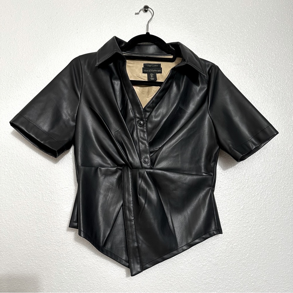 House of Harlow Black Vegan Leather Top - Size S